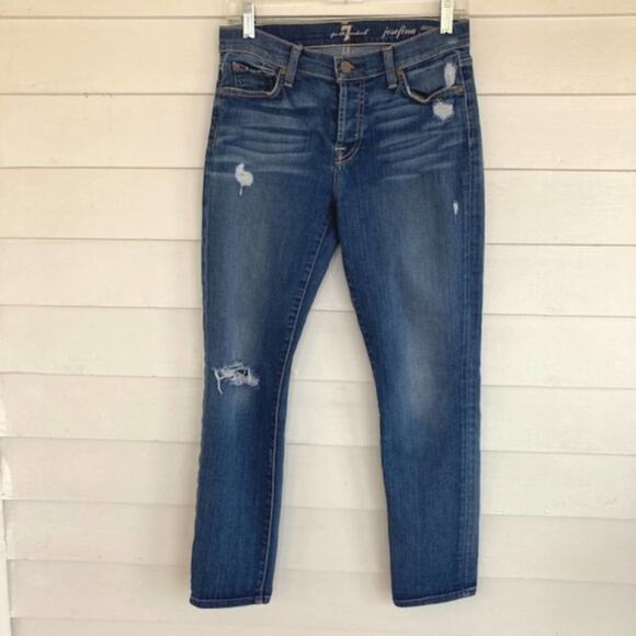 7 For All Mankind Josefina Boyfriend Button-Fly Jean Straight Distressed 25 - Picture 1 of 6